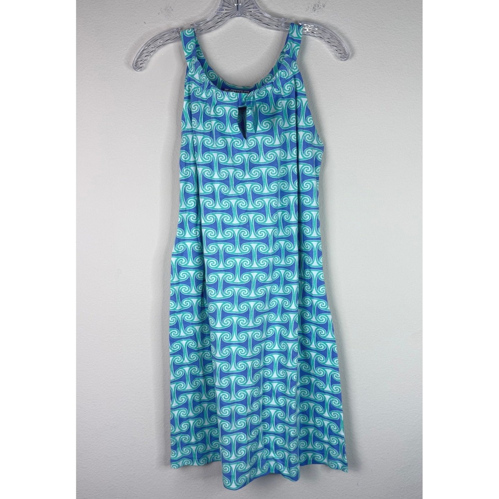 Malabar Bay Dress Women L Geometric Scroll Print Sleeveless Blue Teal Knit NEW